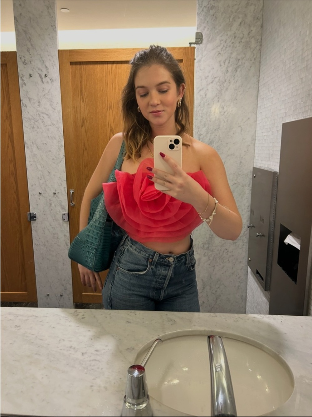 Women’s Pink Floral Ruffle Crop Top